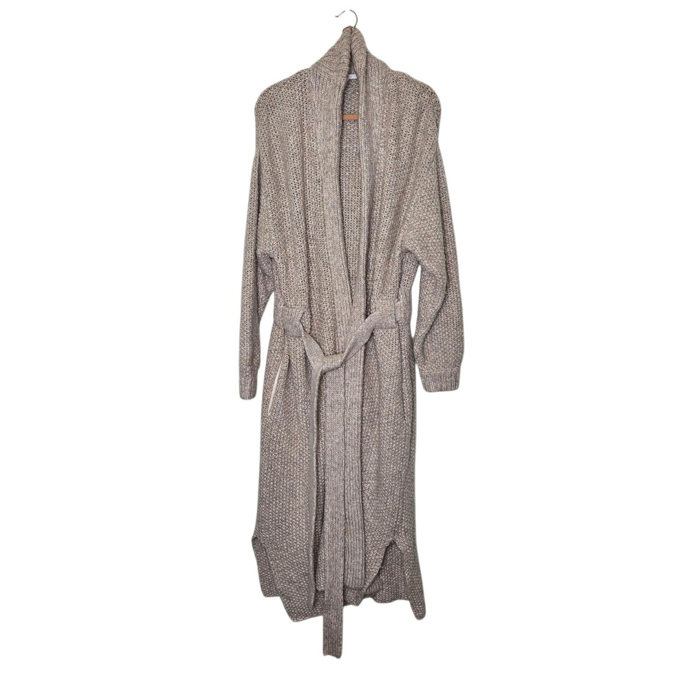 Lunya Good In Bed Heavy Chunky Knit Robe Open Front Belt Wool Alpaca M Neutral